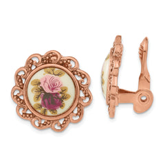 1928 Jewelry Rose-tone Filigree Frame Rose Floral Motif Non-pierced Earrings