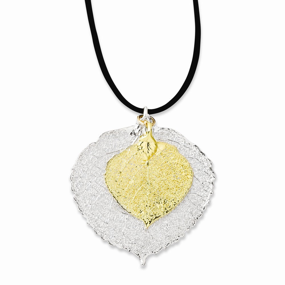 Silver/24k Gold Dipped Double Aspen Leaf Necklace