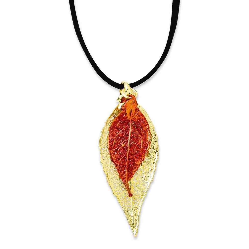 24k Gold/Iridescent Copper Dipped Double Evergreen Leaf Necklace