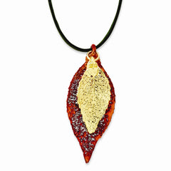 Iridescent Copper/24k Gold Dipped Double Evergreen Leaf Necklace
