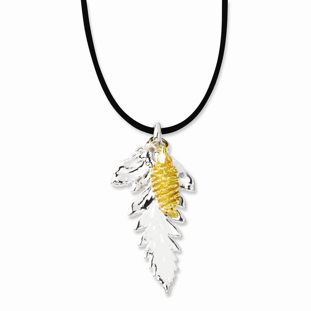 Silver Fern Leaf/24k Gold Dipped Pine Cone Necklace