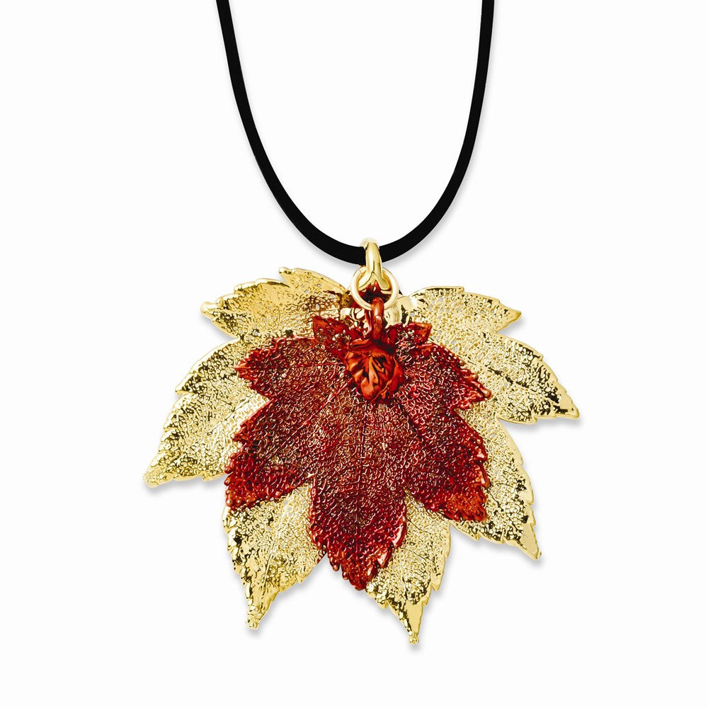 24k Gold/Iridescent Copper Dipped Double Full Moon Maple Leaf Necklace