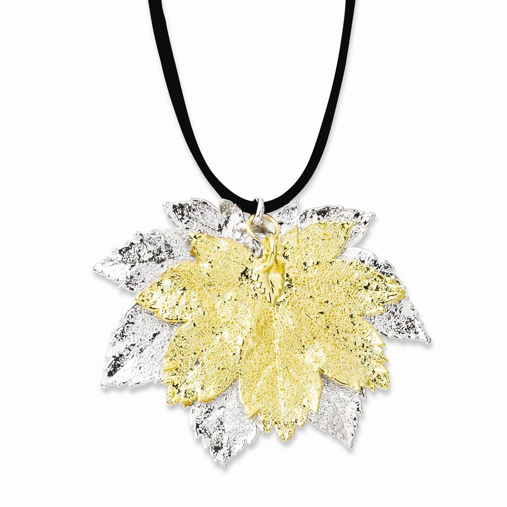 Silver/24k Gold Dipped Double Full Moon Maple Leaf Necklace