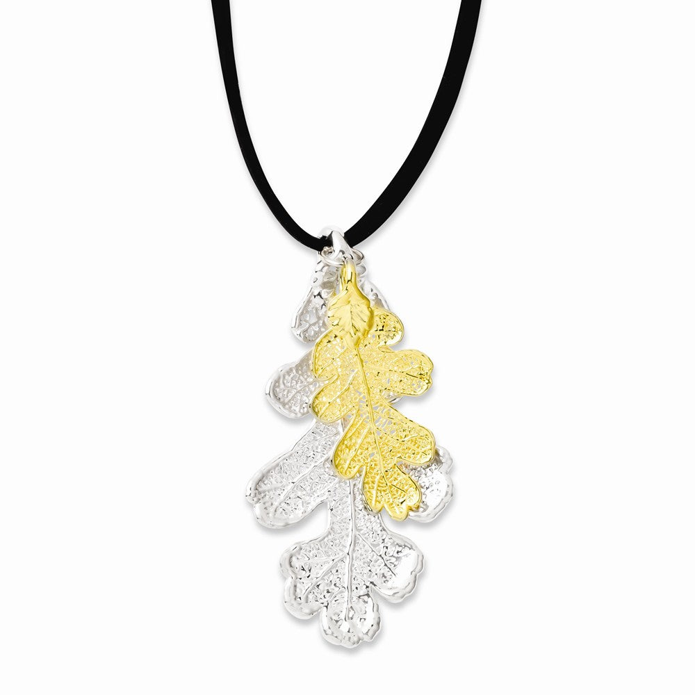 Silver/24k Gold Dipped Oak Leaf Necklace w/ Leather Cord