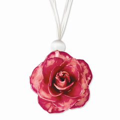 Lacquer Dipped Fuchsia Rose Necklace w/ White Cotton Cord