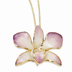 Lacquer Dipped Gold Trimmed Lilac Dendrobium Orchid Necklace