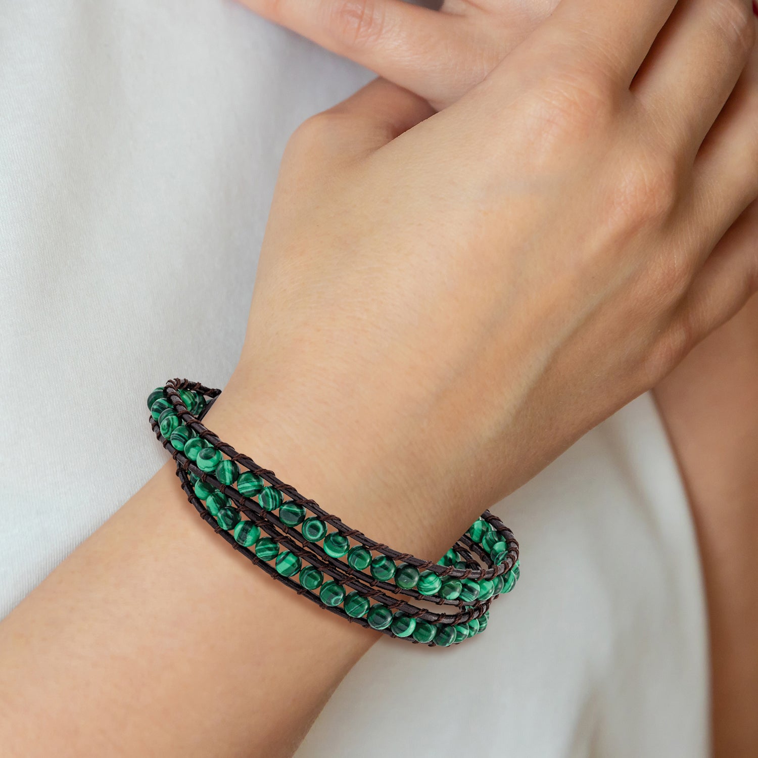 Sophia Jewelers Green Malachite Leather Wrap Bracelet for Women