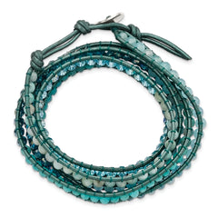 Amazonite/Crystal/Blue Quartz/Leather Multi-wrap Bracelet