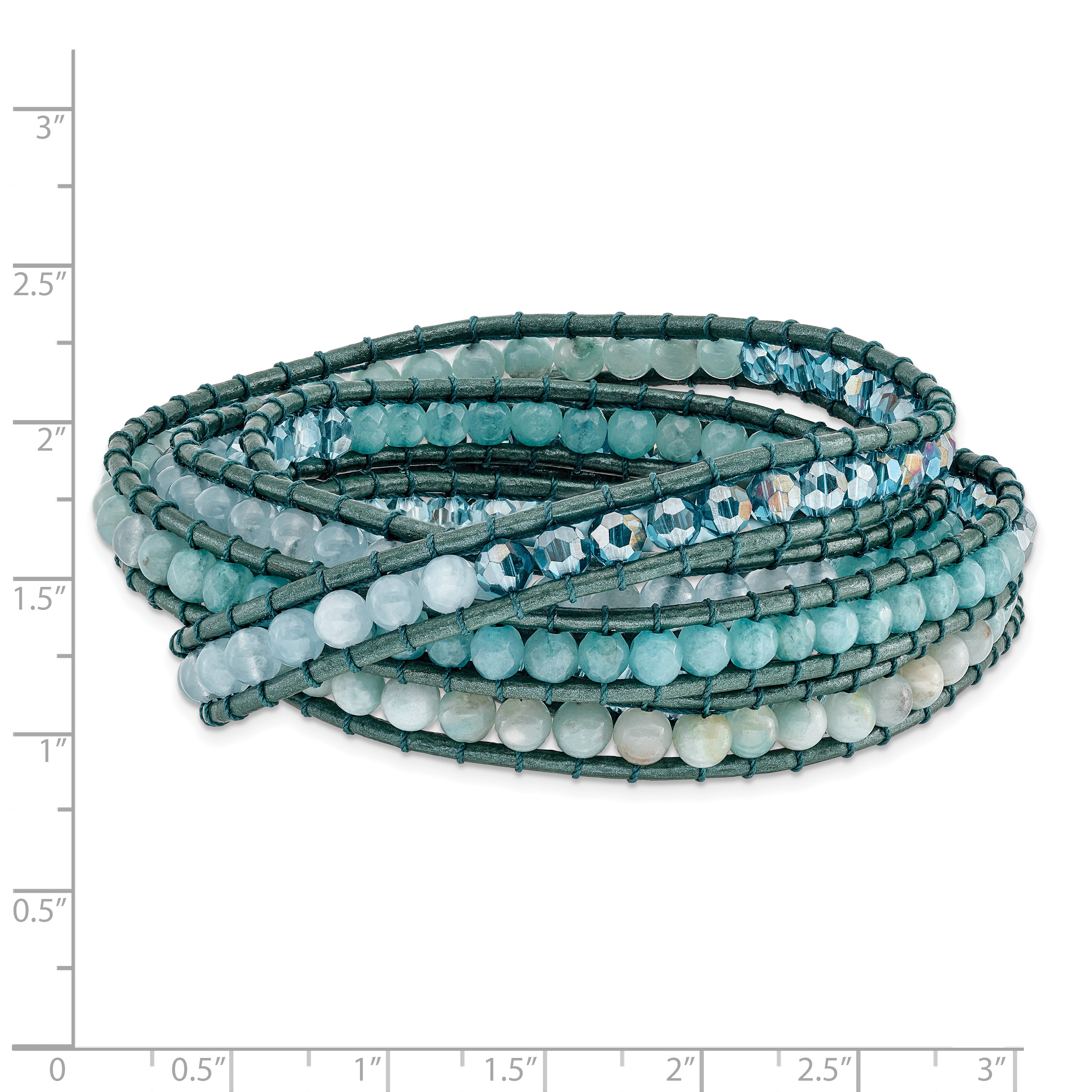 Amazonite/Crystal/Blue Quartz/Leather Multi-wrap Bracelet