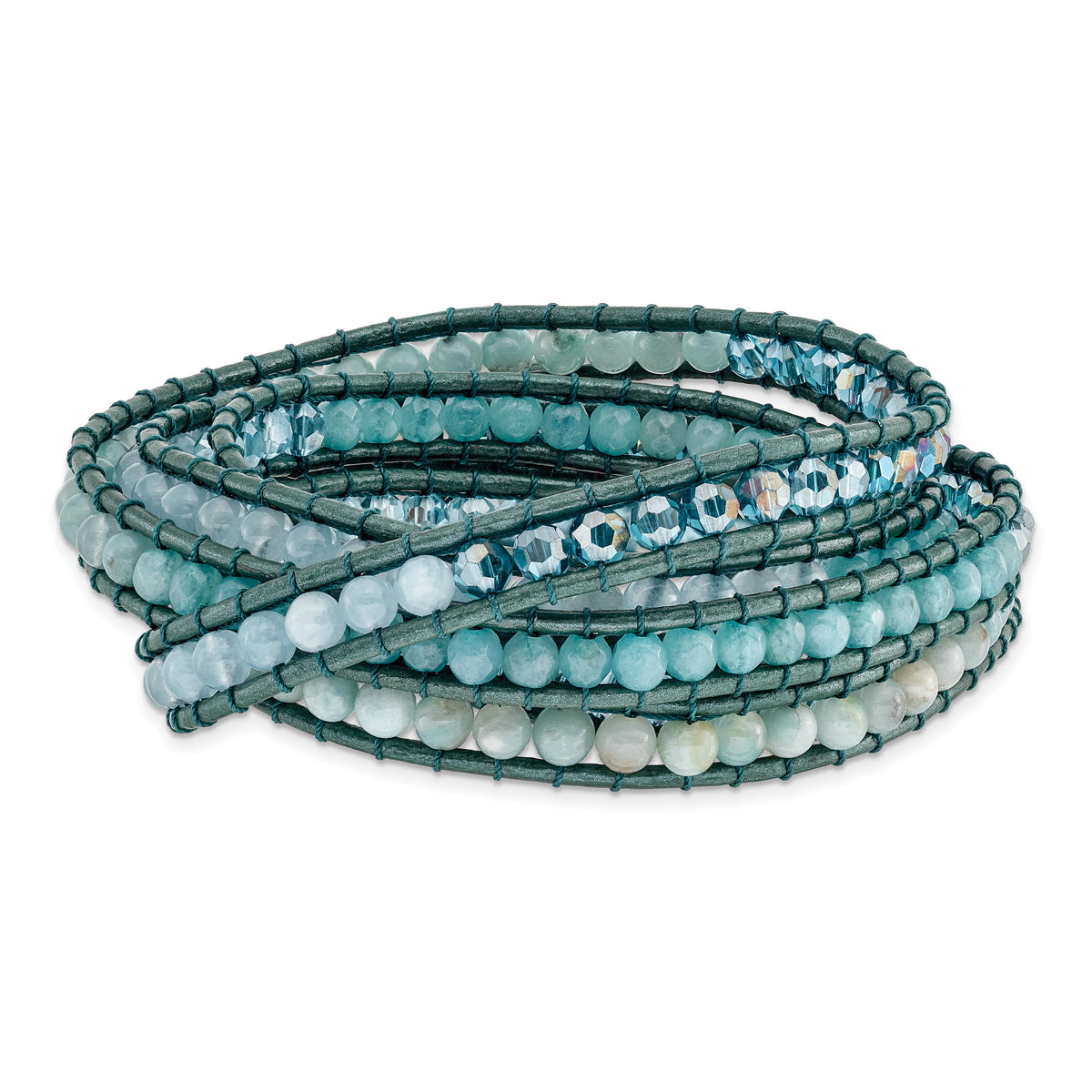 Amazonite/Crystal/Blue Quartz/Leather Multi-wrap Bracelet