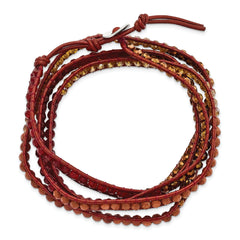 Crystal/Red Quartz/ Red Sand Stone/Leather Multi-wrap Bracelet