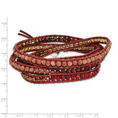 Crystal/Red Quartz/ Red Sand Stone/Leather Multi-wrap Bracelet