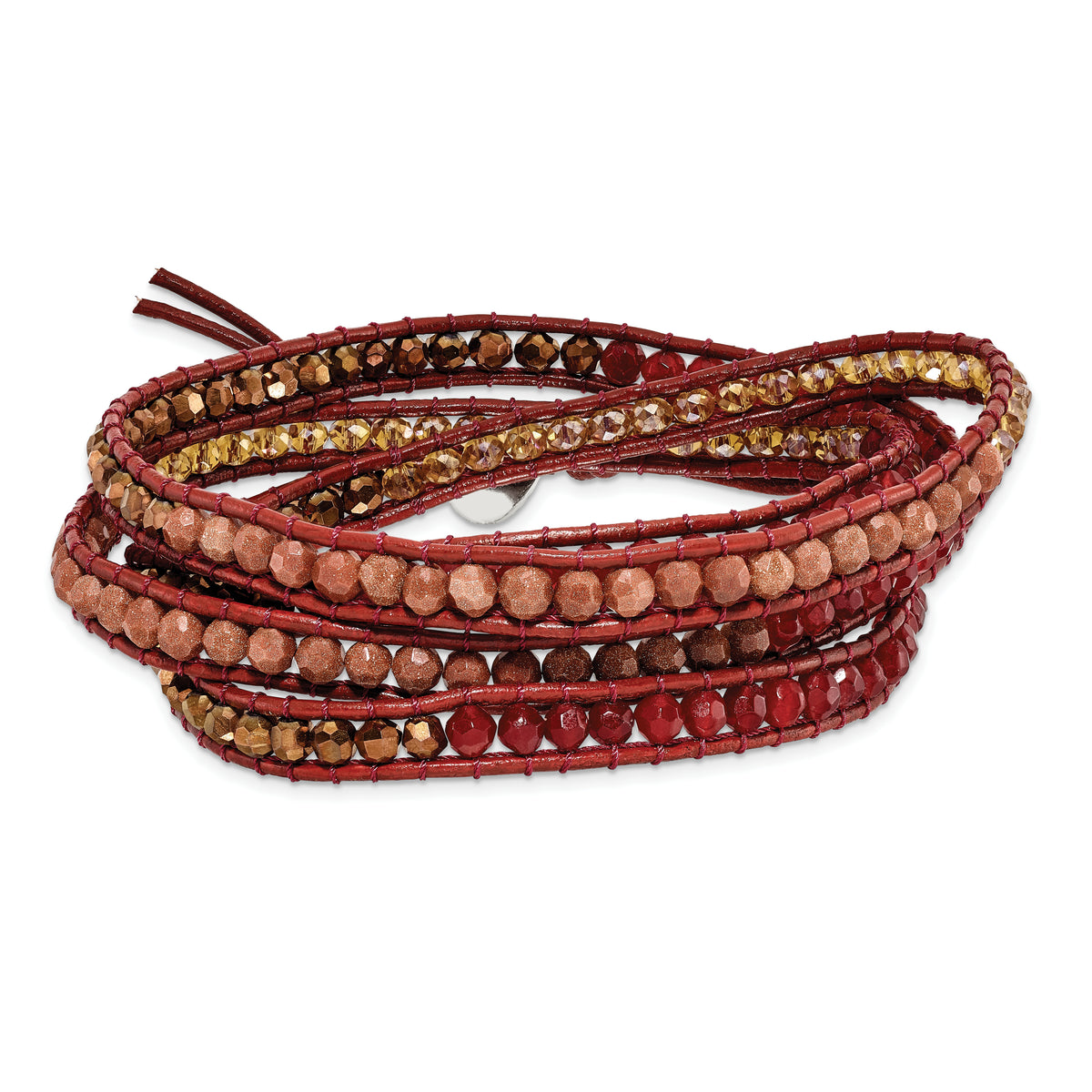 Crystal/Red Quartz/ Red Sand Stone/Leather Multi-wrap Bracelet