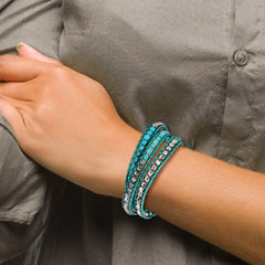 Green Aventurine/Crystal/ReconTurquoise/Leather Multi-wrap Bracelet