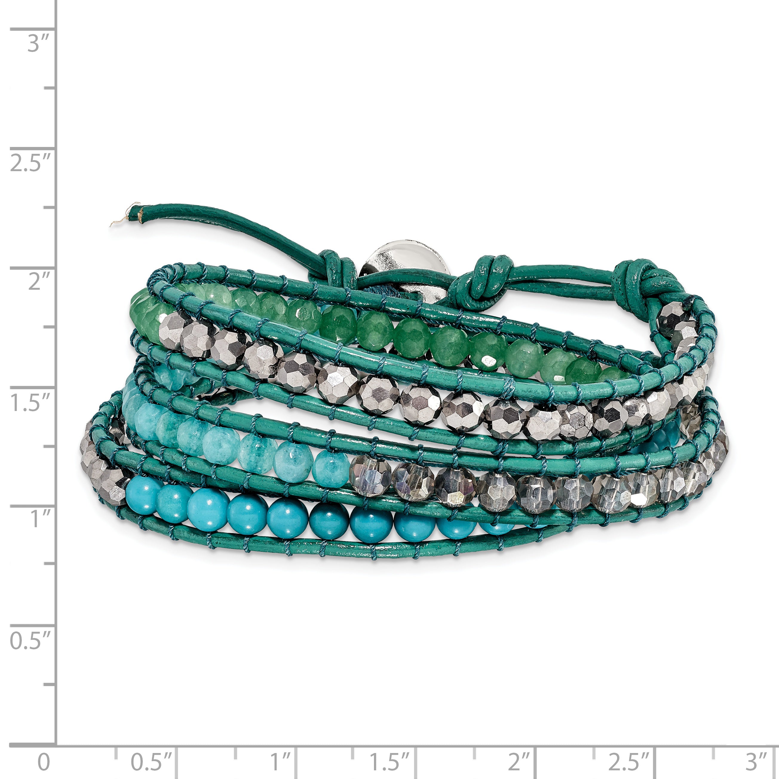 Green Aventurine/Crystal/ReconTurquoise/Leather Multi-wrap Bracelet