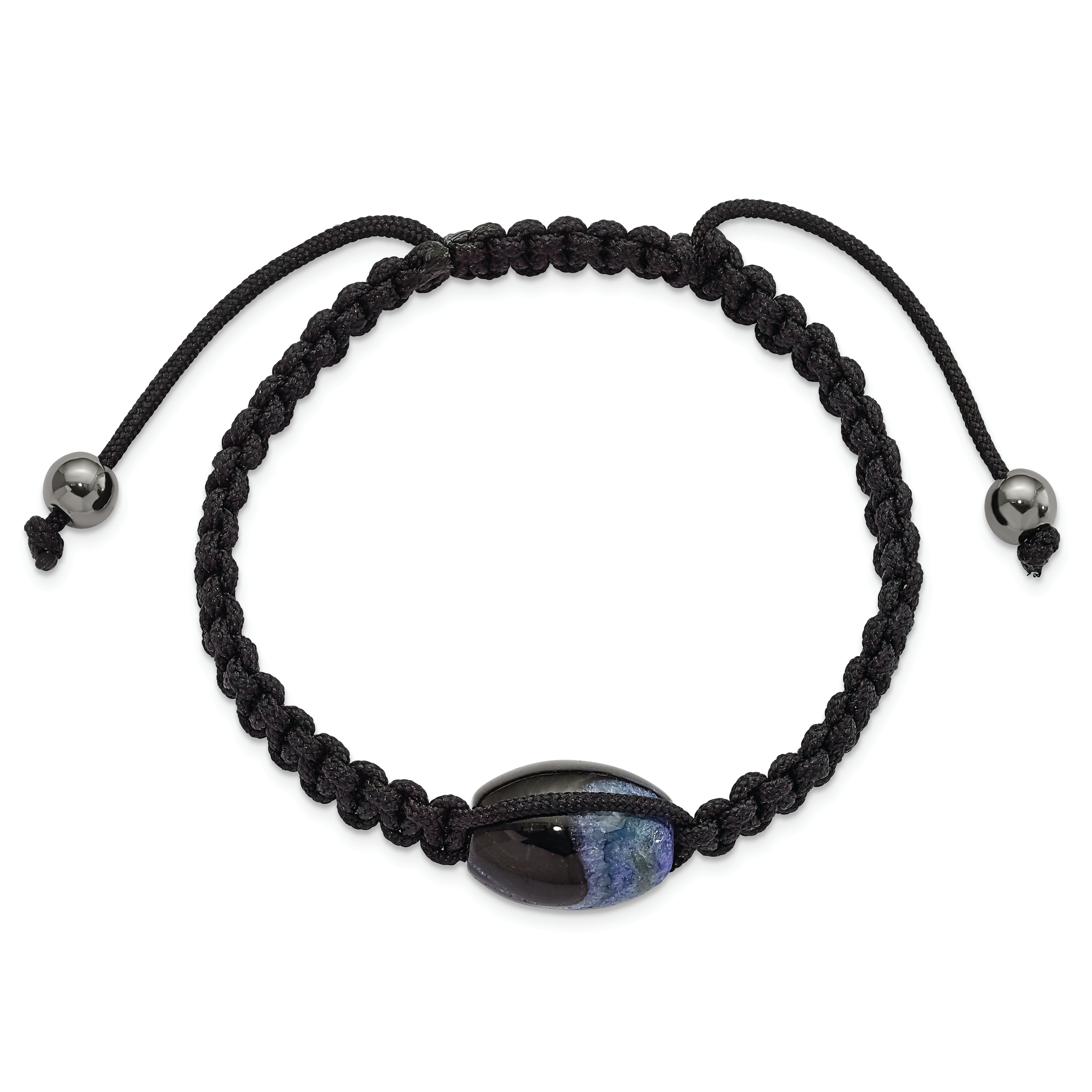 13x19mm Blue Crystal Agate w/ Hematite Beads Black Cord Bracelet