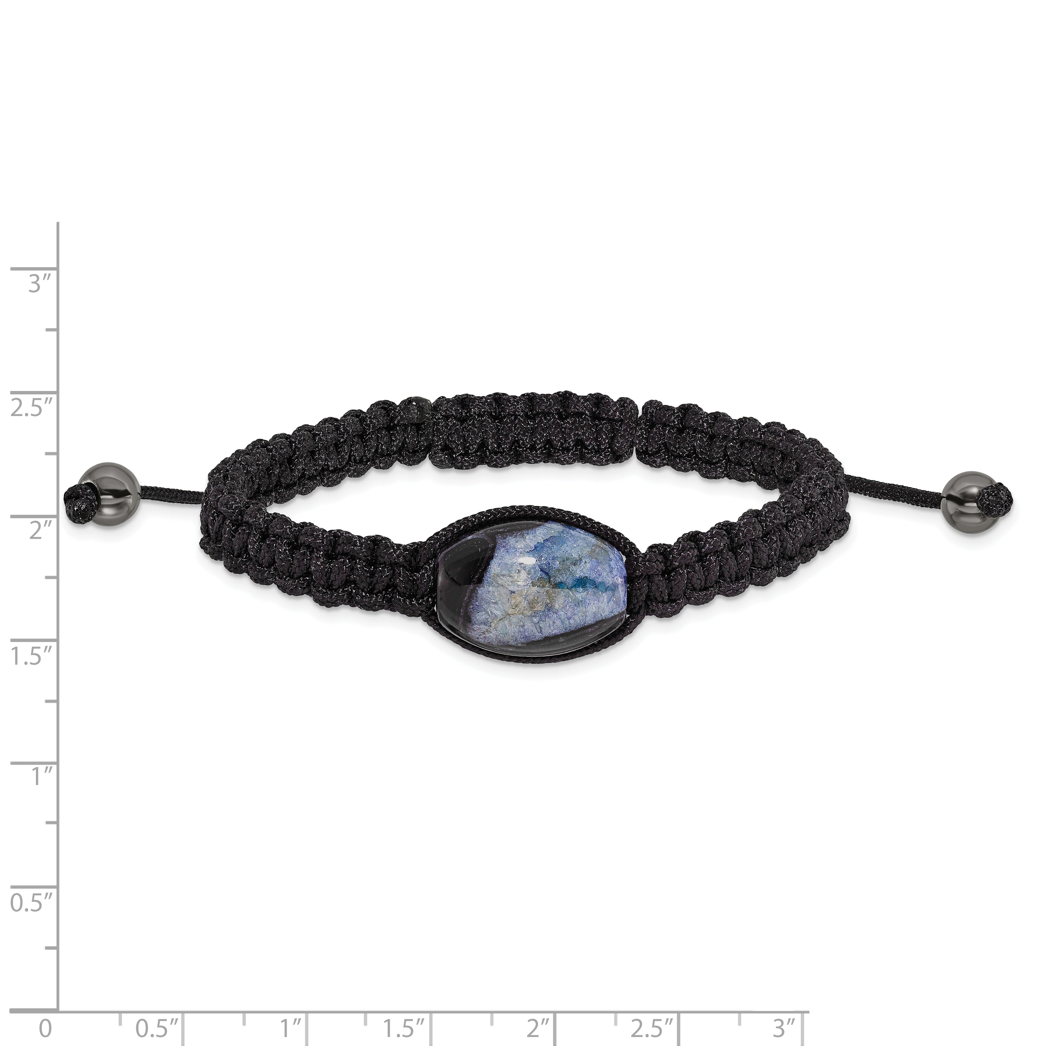 13x19mm Blue Crystal Agate w/ Hematite Beads Black Cord Bracelet