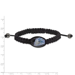 13x19mm Blue Crystal Agate w/ Hematite Beads Black Cord Bracelet