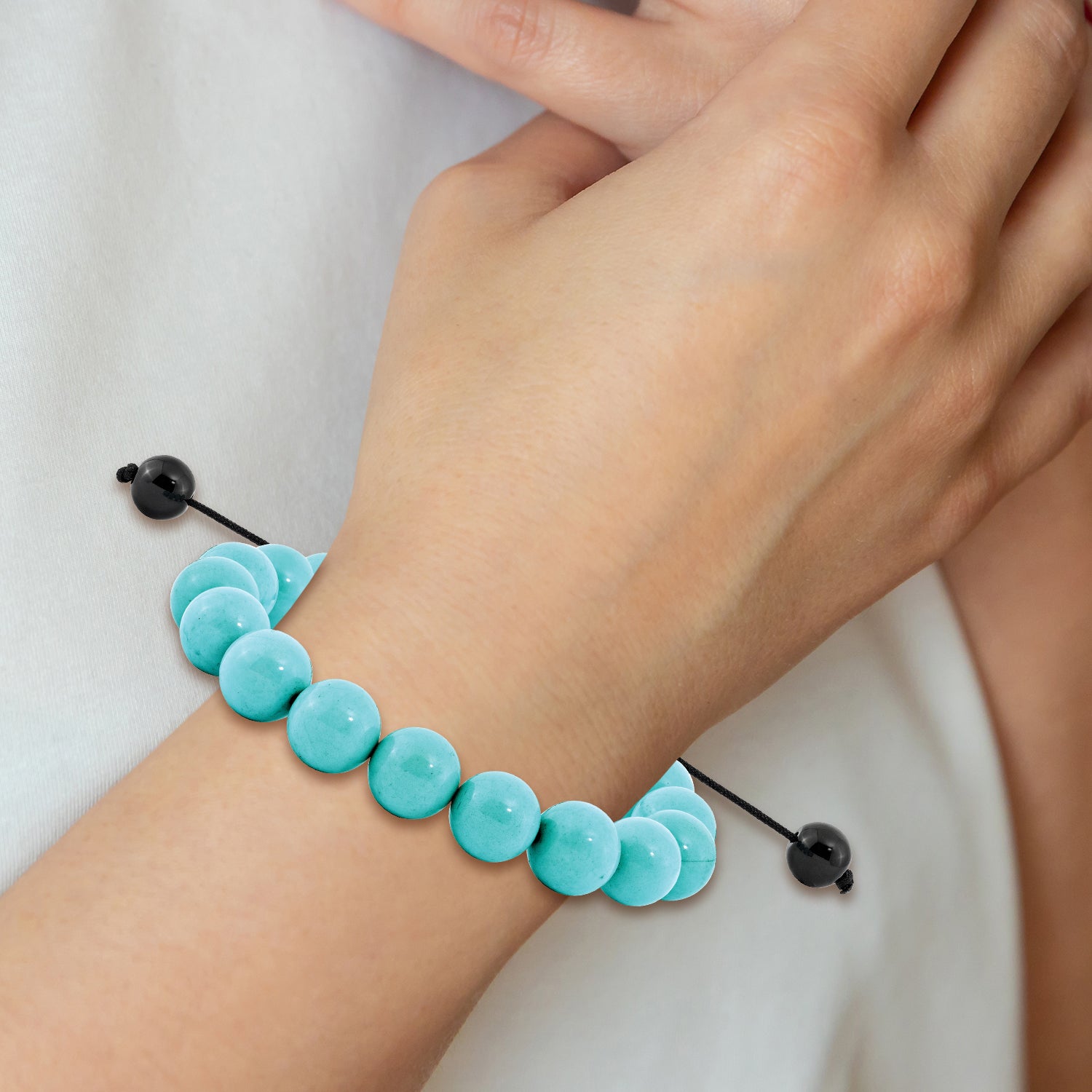 10mm Treated Turquoise and Black Cord Bracelet