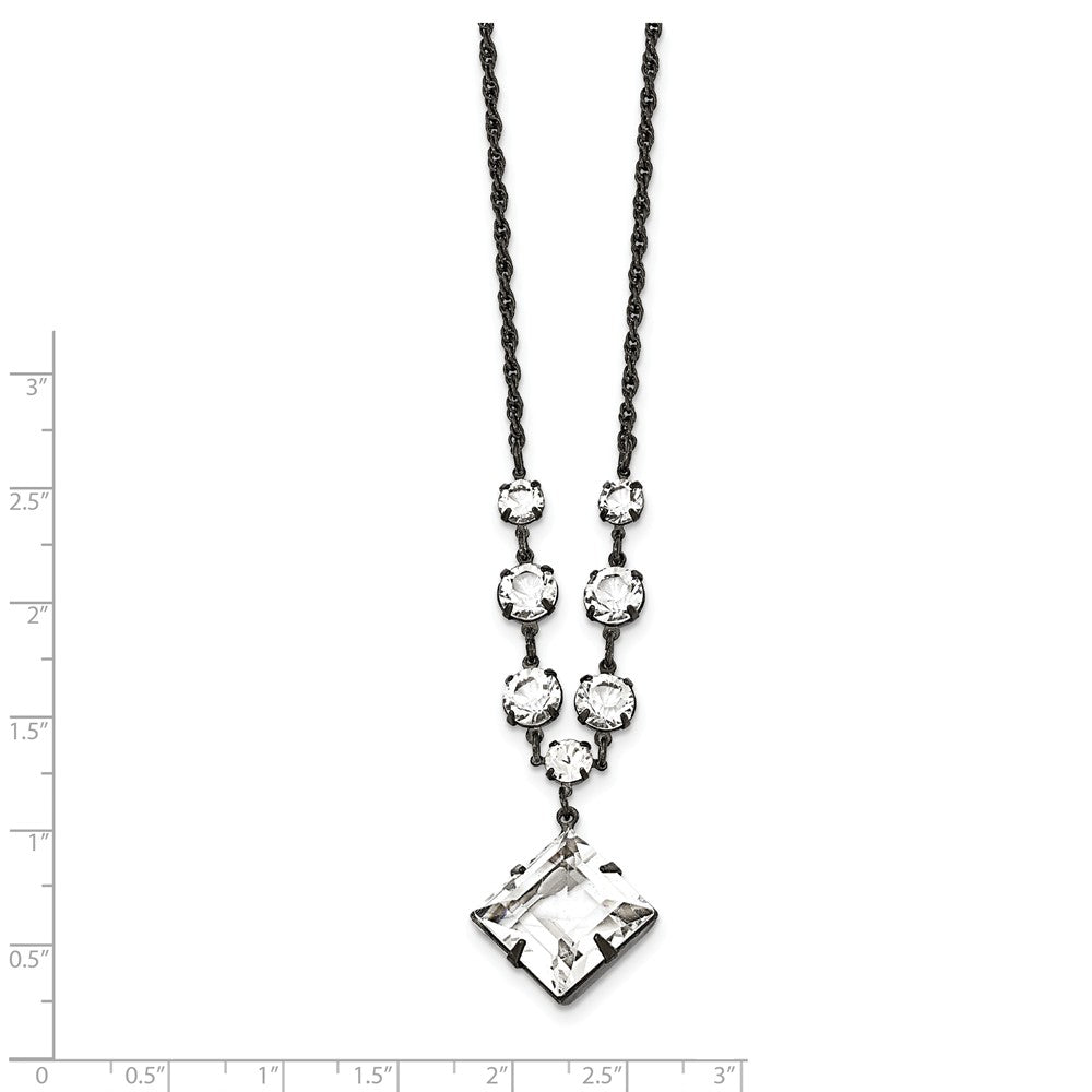 Black-plated White Swarovski Elements Fancy w/3in ext. Necklace