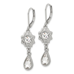 1928 Silver-Tone Crystal Teardrop Dangle Floral Filigree Leverback Earrings