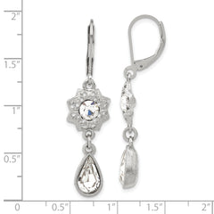 1928 Silver-Tone Crystal Teardrop Dangle Floral Filigree Leverback Earrings