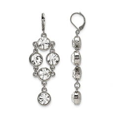 Silver-tone White Crystal Dangle Leverback Earrings