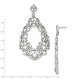 Silver-tone White Crystal Large Post Dangle Earrings
