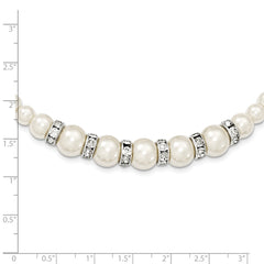 Silver-tone Simulated Pearl White Crystal w/3in ext. Necklace