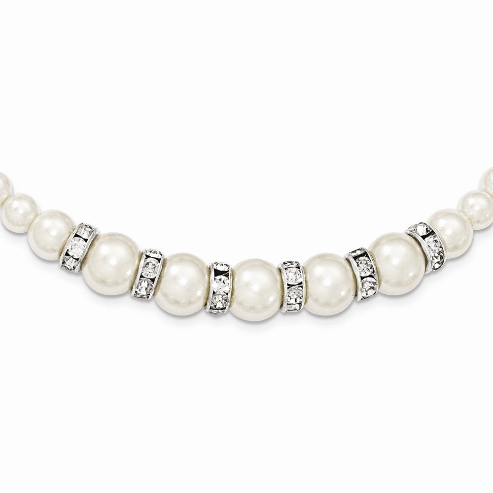 Sophia Jewelers Silver Simulated Pearl Crystal Necklace with Extender