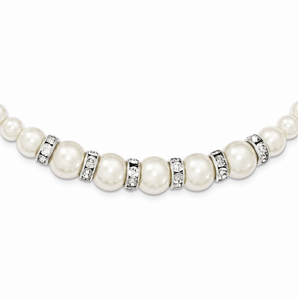 Silver-tone Simulated Pearl White Crystal With 3in ext. Necklace