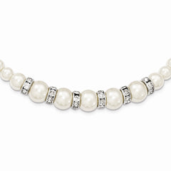 Sophia Jewelers Silver Simulated Pearl Crystal Necklace with Extender