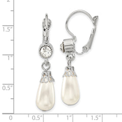 1928 Jewelry Silver-tone Clear Crystal Imitation Pearl Teardrop Dangle Leverback Earrings