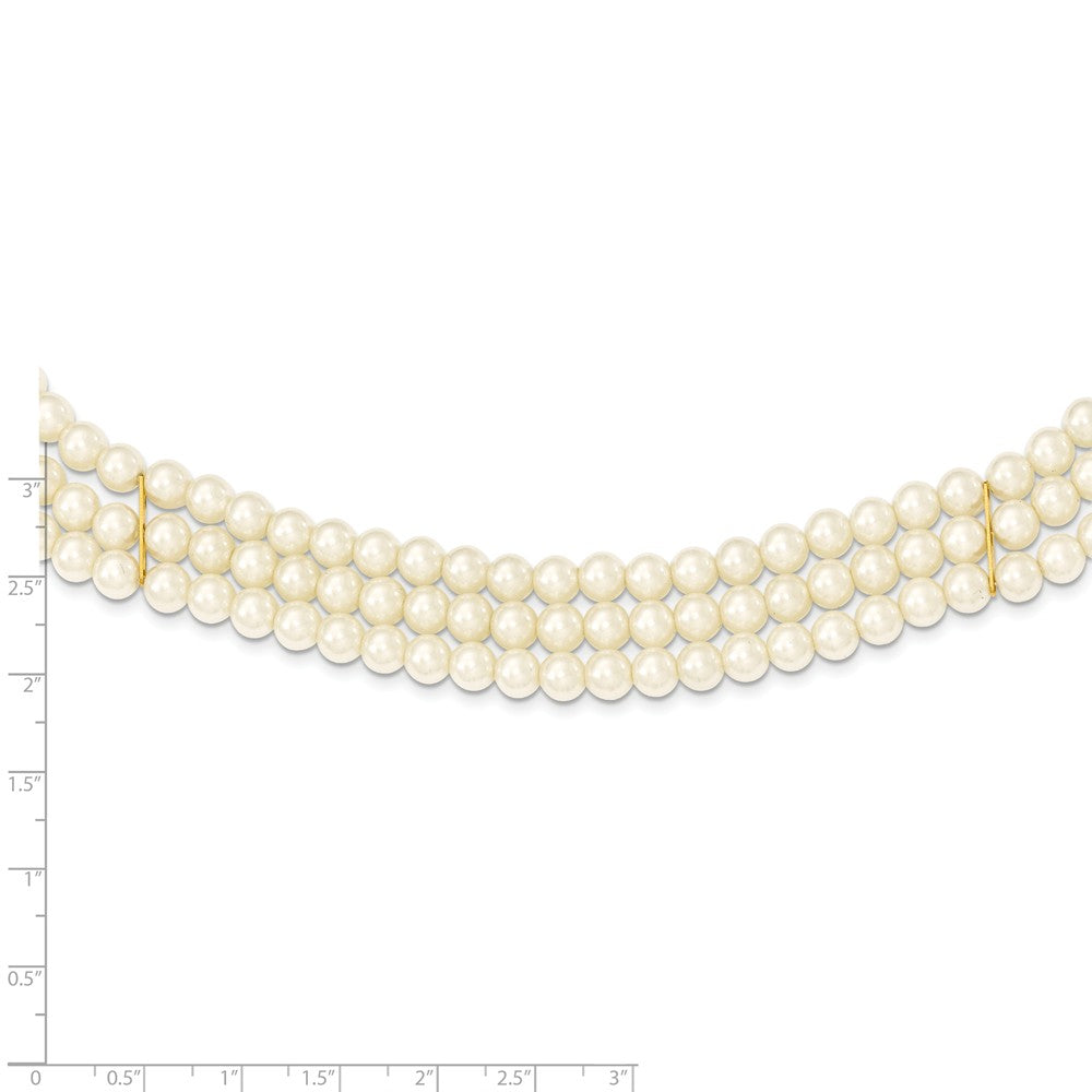 Gold-tone Simulated Pearl 3-strand w/5in. Ext. Necklace Collar