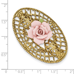 Gold-tone Porcelain Flower Brooch