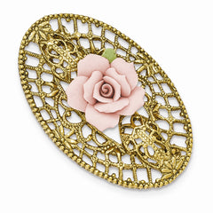 Gold-tone Porcelain Flower Brooch Elegant Themed Women's Accessory