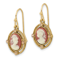 1928 Jewelry Gold-tone Frame Ivory Colored Lady Acrylic Cameo Dangle Earrings