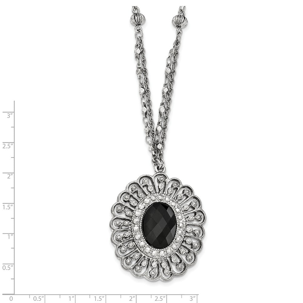 Silver-tone Black Epoxy & Acrylic Fancy Bead w/3in ext. Necklace