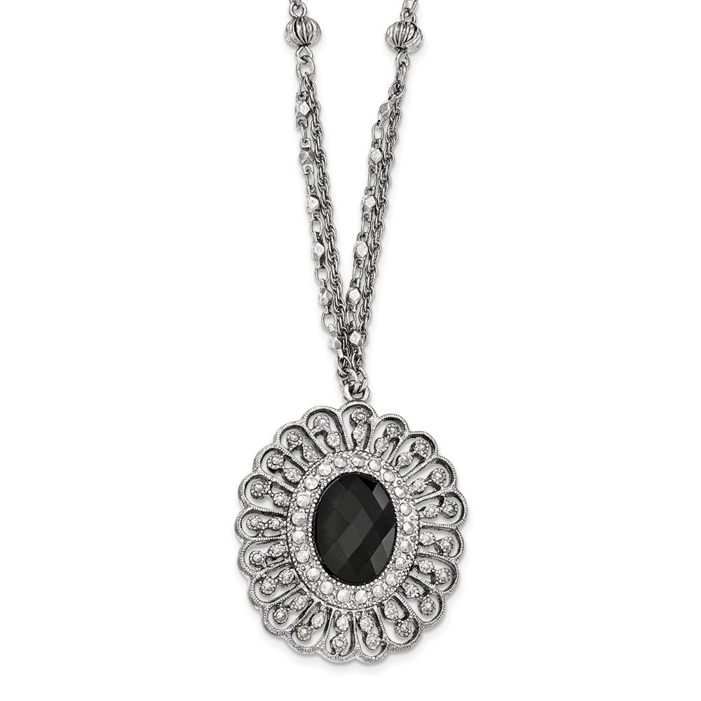 Silver-tone Black Epoxy Fancy Necklace with 3-inch Extension