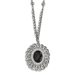 Silver-tone Black Epoxy Fancy Necklace with 3-inch Extension