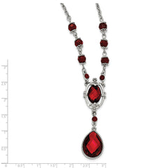 Silver-tone Red  Epoxy & Glass Bead w/3in ext. Necklace