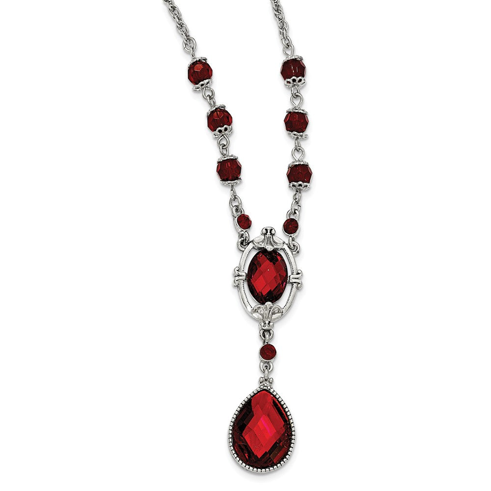 Silver-tone Red  Epoxy & Glass Bead With 3in ext. Necklace