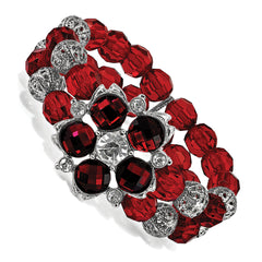 Silver-tone Red and White Crystal Red Bead Stretch Bracelet