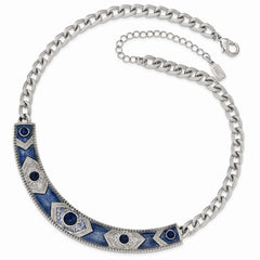 Silver-tone Blue Crystal & Glass Enamel Fancy With 3in ext. Necklace