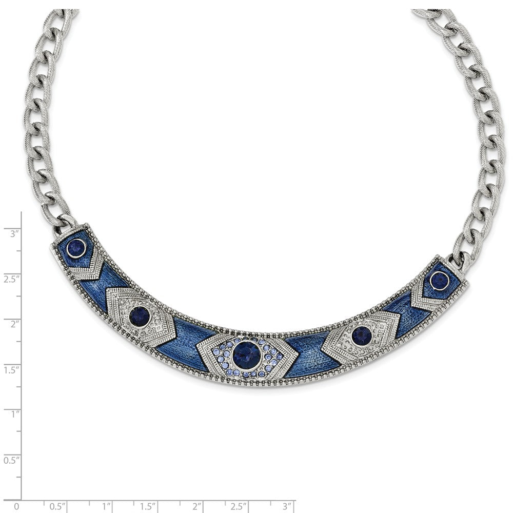 Silver-tone Blue Crystal & Glass Enamel Fancy w/3in ext. Necklace