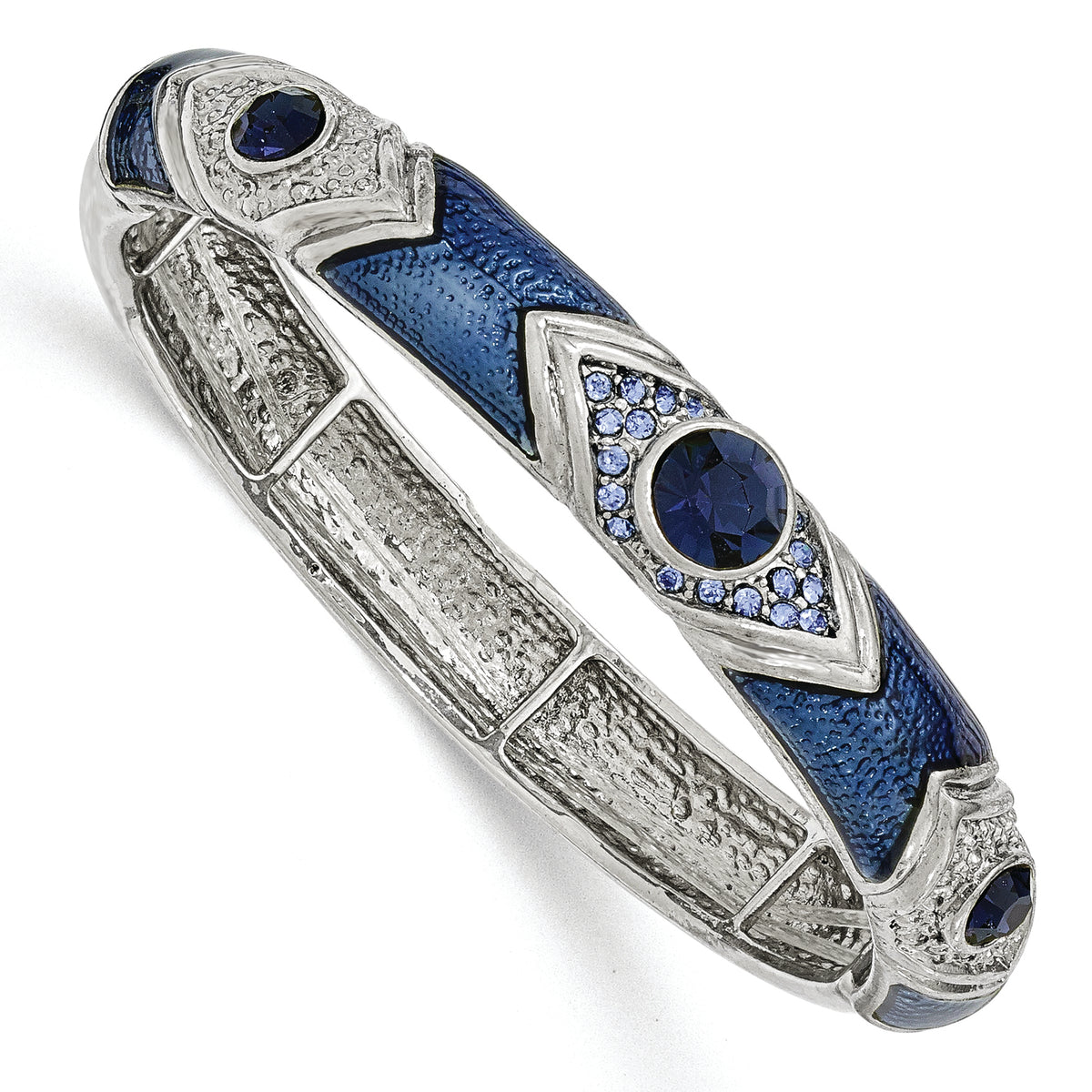 Silver-tone Dark & Light Blue Crystal & Glass Enamel Stretch Bracelet