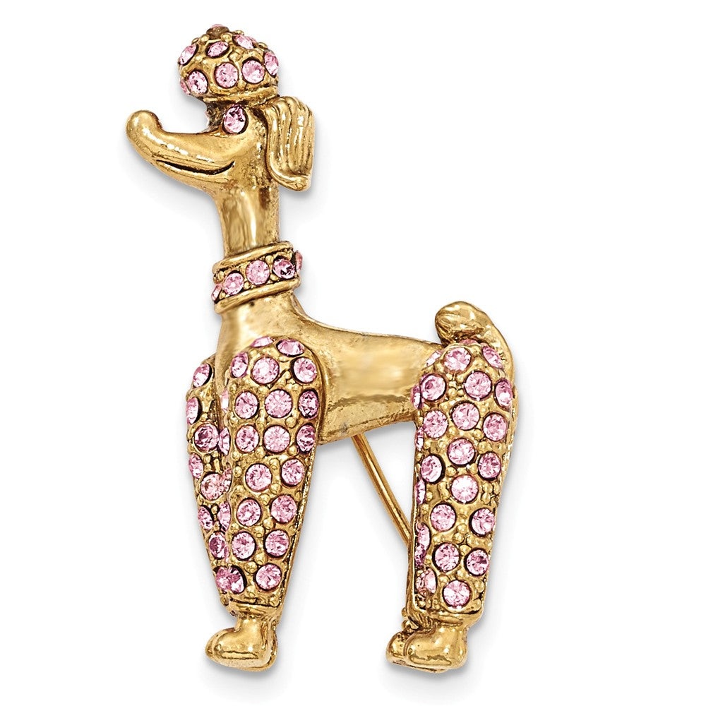 Gold-tone Pink Swarovski Crystal Poodle Pin
