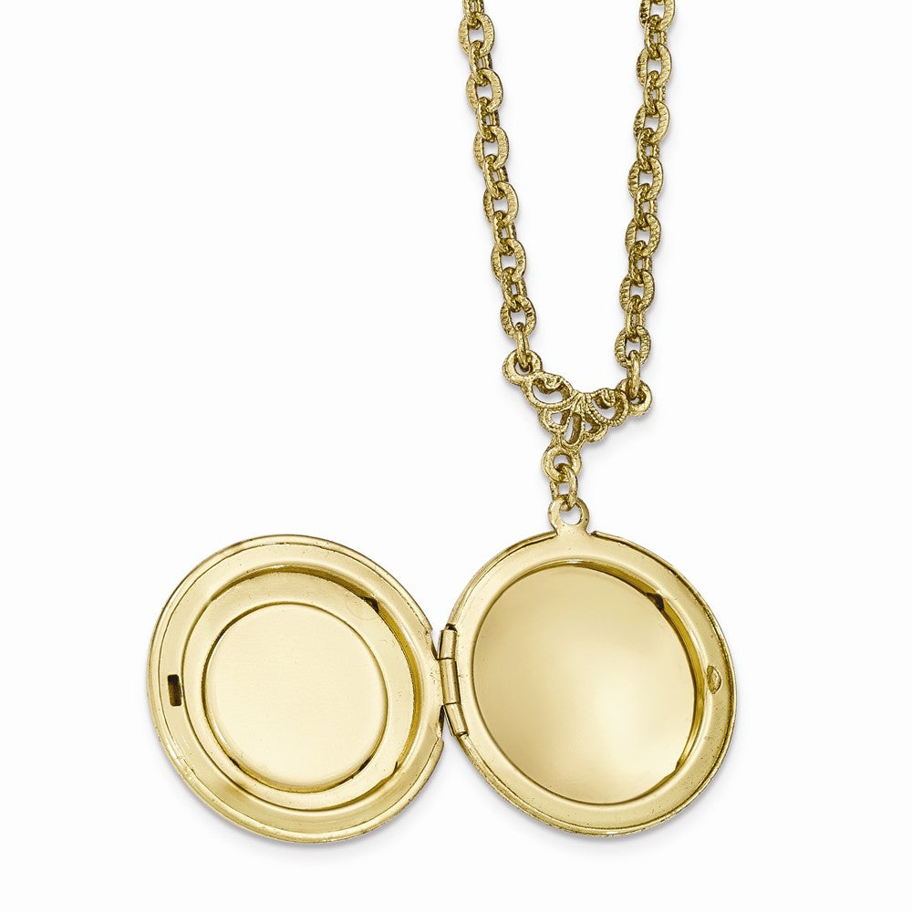 Gold-tone Polished Flower Round Locket With 3in ext. Necklace