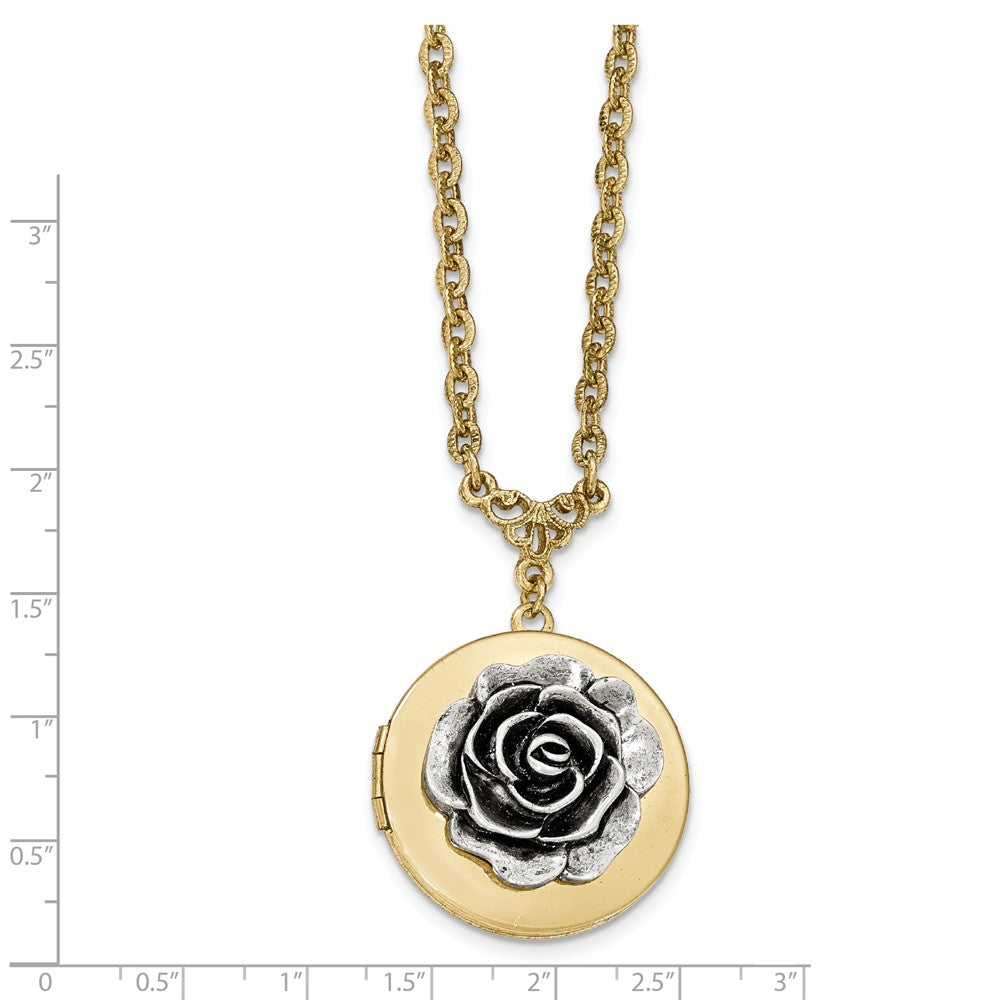 Gold-tone Polished Flower Round Locket w/3in ext. Necklace