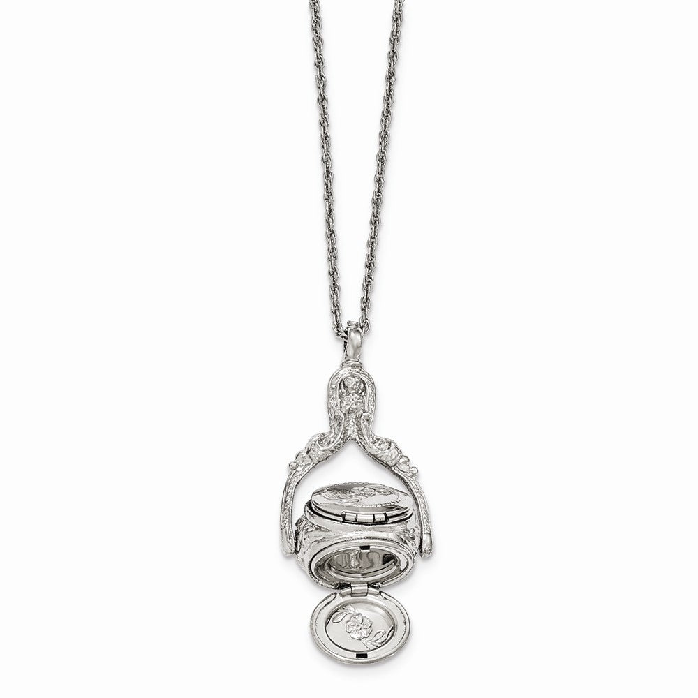 Silver-tone 3 in 1 Locket Spinning Pendant Necklace